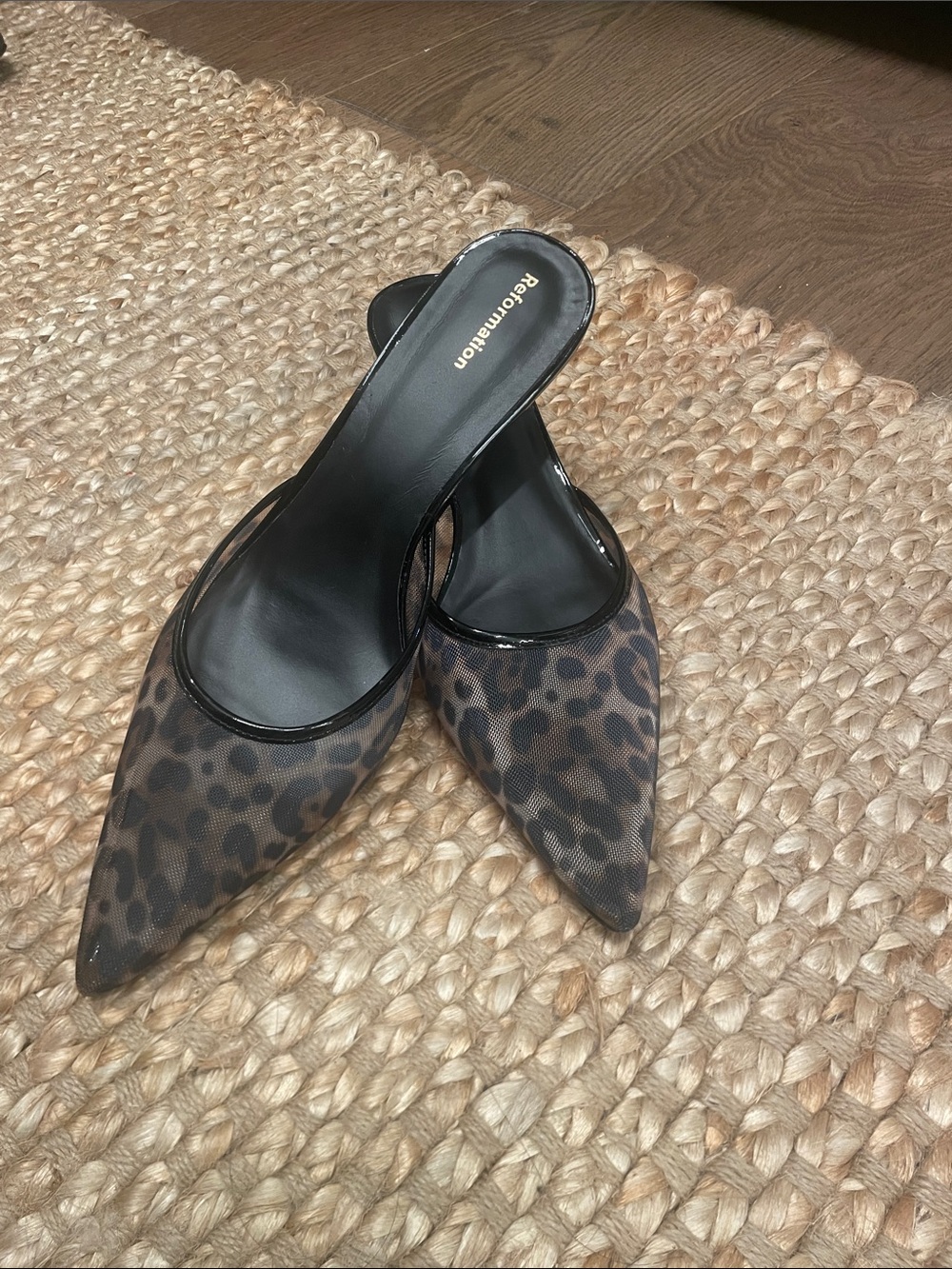 Reformation Leopard Mesh Pointed-Toe Mules in Black and Brown - Picture 4 of 8
